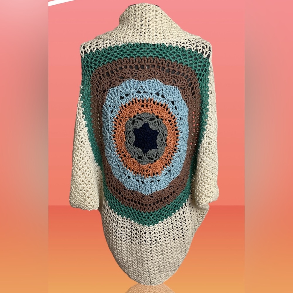 New Mandala Crocheted Shrug, Cocoon Cardigan, Size L-XL